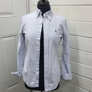 NWOT Ralph Lauren Light Blue and White Pinstripe Button-Down Shirt